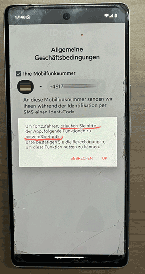 IDnow App - Verlangt Zugriffsrecht auf Bluetooth