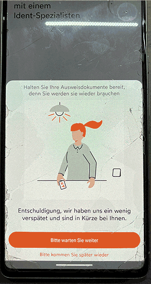 IDnow App - Screenshoot "Bitte warten"